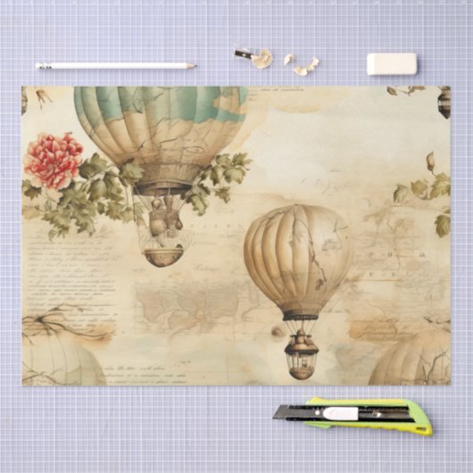  heteluchtballon in een sereen landschap (9) tissuepapier (Craft)