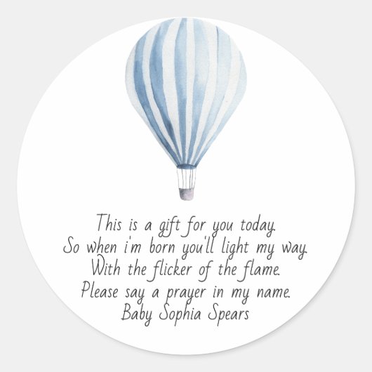 Heteluchtballon. Label voor gebedskaars (Voorkant)