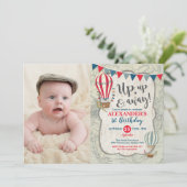 heteluchtballon omhoog en weg jongens verjaardag kaart (Staand voorkant)