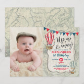 heteluchtballon omhoog en weg jongens verjaardag kaart (Voorkant / Achterkant)