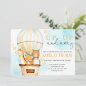 Heteluchtballon Op Op En Weg Jongens Baby Shower Kaart (Staand voorkant)