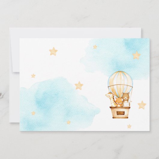 Heteluchtballon Op Op En Weg Jongens Baby Shower Kaart (Achterkant)