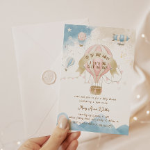 Heteluchtballon Pastel Baby Shower Uitnodiging