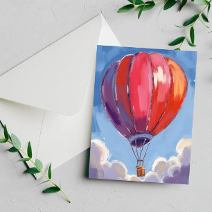 Heteluchtballon Rode Aquarel Schilderij Kaart