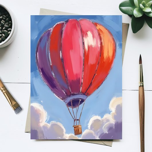 Heteluchtballon | Rode Aquarel Schildering Briefkaart