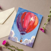 Heteluchtballon | Rode Aquarel Schildering Briefkaart