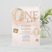 Heteluchtballon Roze Boho 1e Verjaardag Kaart (Staand voorkant)