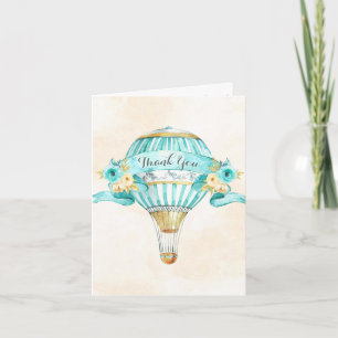 Heteluchtballon Turquoise Gele Pijlen Rozen Bedankkaart