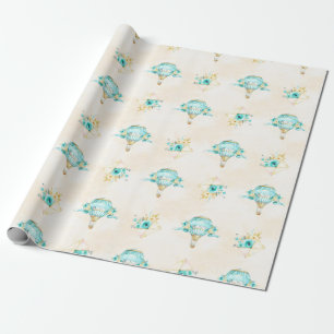 Heteluchtballon Turquoise Gele Rozen Cadeaupapier