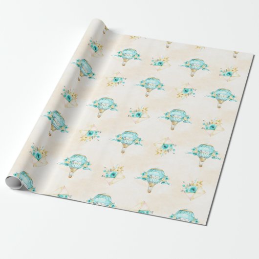 Heteluchtballon Turquoise Gele Rozen Cadeaupapier (Uitgerold)