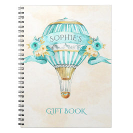 Heteluchtballon Turquoise Goud Gele Rozen Cadeau Notitieboek