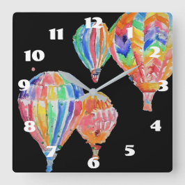 Heteluchtballon Waterverf Zwart Kinderkamer Kind Vierkante Klok