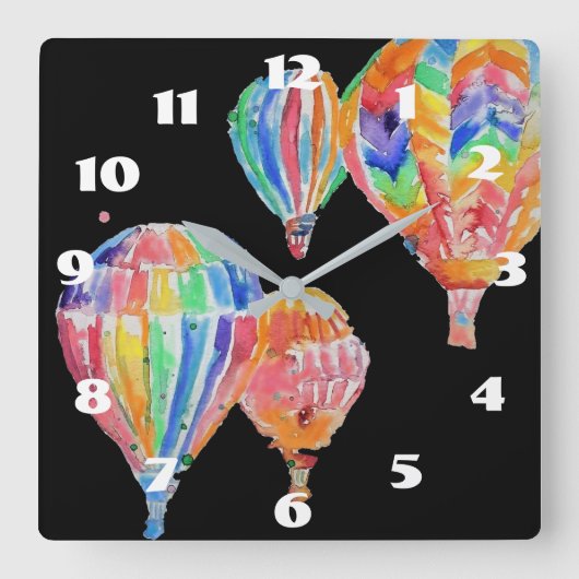 Heteluchtballon Waterverf Zwart Kinderkamer Kind Vierkante Klok (Voorkant)