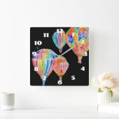 Heteluchtballon Waterverf Zwart Kinderkamer Kind Vierkante Klok (Huis)