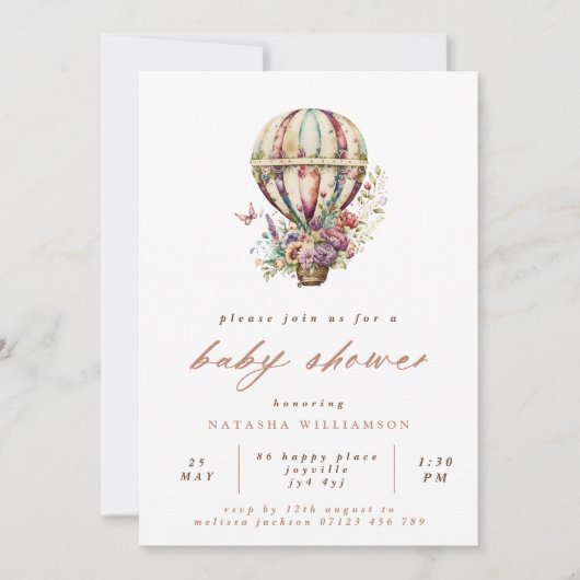  heteluchtballon & Wildflower Baby shower Kaart (Voorkant)