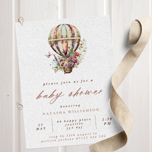  heteluchtballon & Wildflower Baby shower Kaart