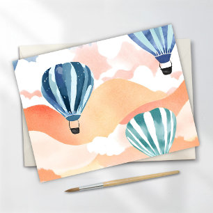 Heteluchtballonnen Pastel Waterverf Feestdagenkaart