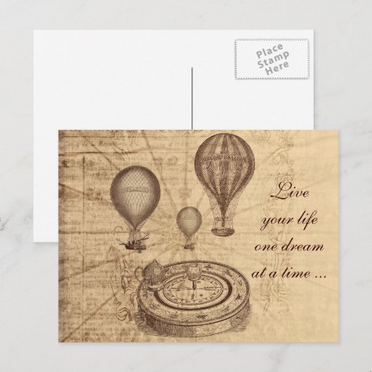  heteluchtballonnen - steampunk briefkaart (Voorkant / Achterkant)