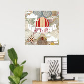 Heteluchtballonnen Vintage Wereldavontuur Poster (Thuiskantoor)