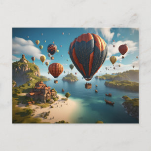 Heteluchtballonnen vliegen boven eiland briefkaart