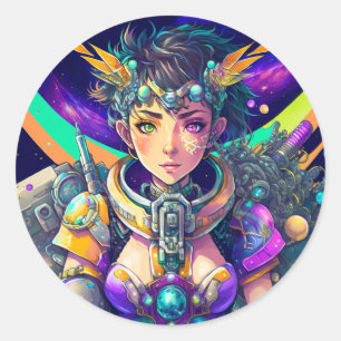 Heterochromia Space Mech Queen Ronde Sticker