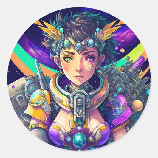 Heterochromia Space Mech Queen Ronde Sticker (Voorkant)