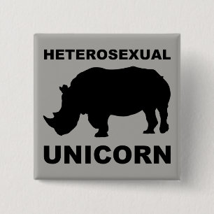 Heteroseksuele Eenhoorn Neushoorn Knop Speld Grapp Vierkante Button 5,1 Cm