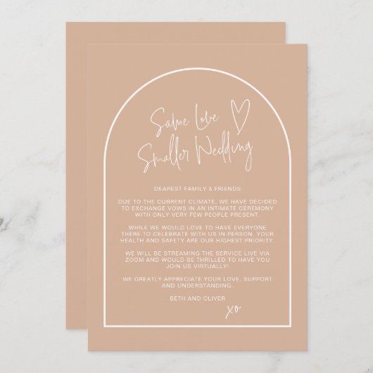 Hetzelfde Huwelijk Kleinere Bruiloft Gereduceerde Aankondiging (Voorkant / Achterkant)