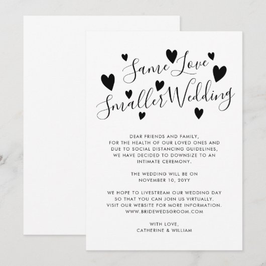 Hetzelfde liefde Kleinere bruiloft Afbouwen Wijzig Aankondiging (Voorkant / Achterkant)