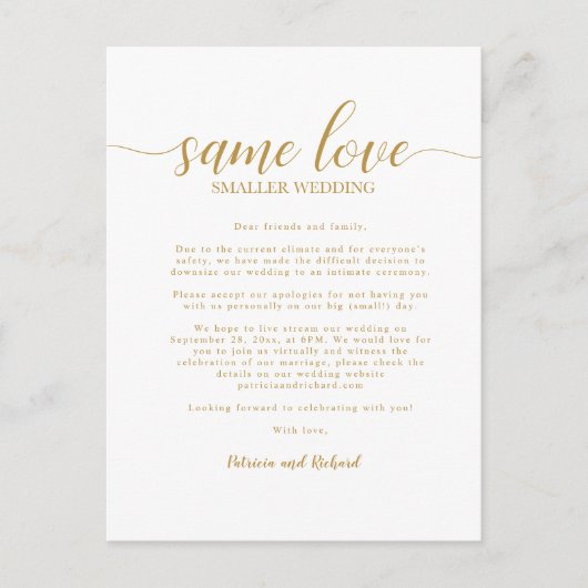 Hetzelfde liefde, kleinere bruiloft, bruiloft inpe briefkaart (Voorkant)