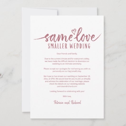 Hetzelfde liefde, kleinere bruiloft, bruiloft inpe kaart (Voorkant)