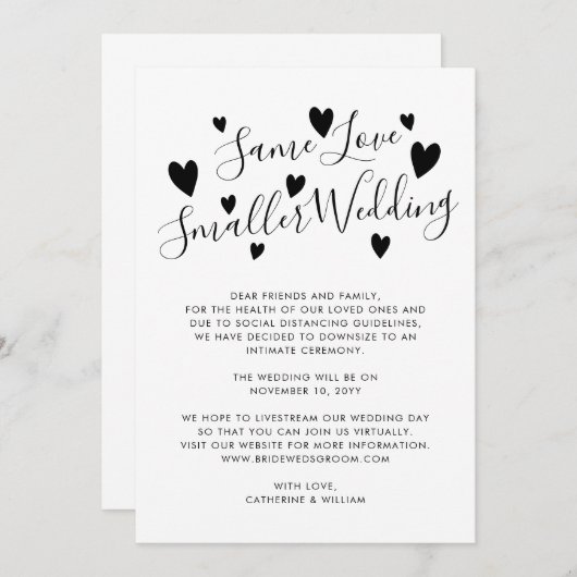 Hetzelfde liefde Kleinere bruiloft Inkrimping Wijz Aankondiging (Voorkant / Achterkant)