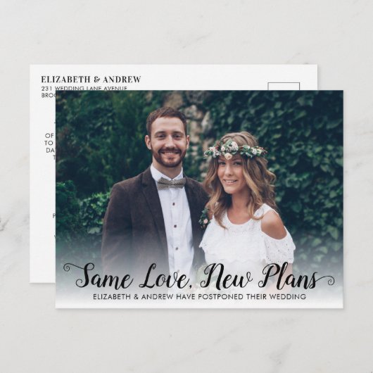 Hetzelfde liefde Nieuwe datum uitgesteld Modern sc Aankondigingskaart (Voorkant / Achterkant)