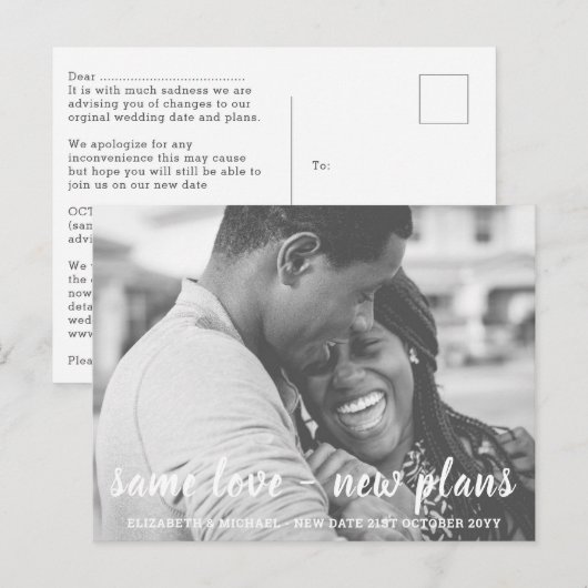 Hetzelfde liefde Nieuwe plannen Brief BEGROTING Fo Briefkaart (Voorkant / Achterkant)