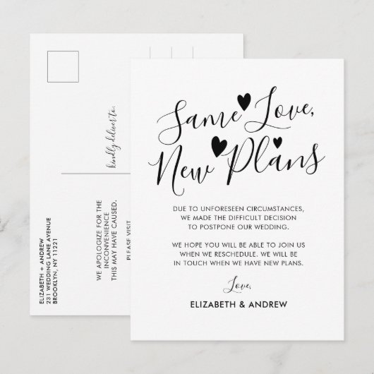 Hetzelfde liefde Nieuwe plannen Hartjes Uitstel va Aankondigingskaart (Voorkant / Achterkant)
