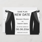 Hetzelfde plan nieuwe datum zwart-wit homohuwelijk save the date (Achterkant)
