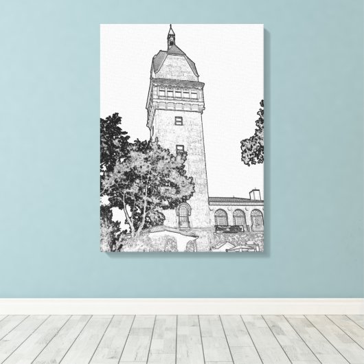 Heublein Tower - Connecticut Schetskunst Canvas Afdruk (Insitu (Houten vloer))