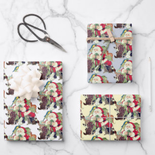 Heukende hond van de kerstman en de huisdieren inpakpapier vel