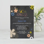 Heup Chalkboard Floral 50th Birthday Party Kaart (Staand voorkant)