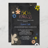 Heup Chalkboard Floral 50th Birthday Party Kaart (Voorkant / Achterkant)