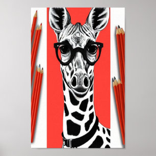 Heup Giraffe potlood Tekening, rode potlood Achter Poster