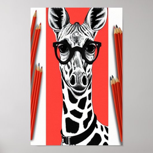 Heup Giraffe potlood Tekening, rode potlood Achter Poster (Voorkant)