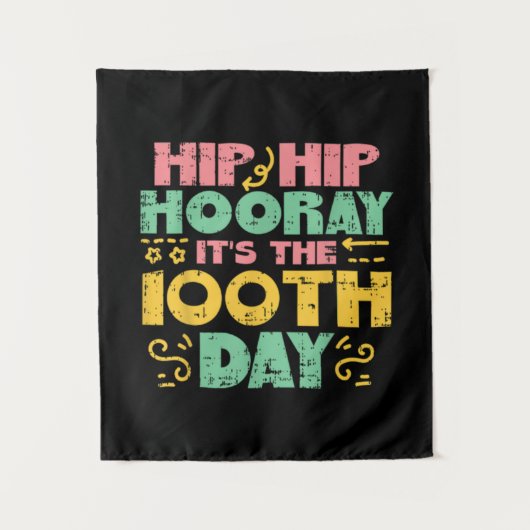 Heup Hooray 100 e dag 100 dagen van de schoolstudi Wandkleed (Voorkant)
