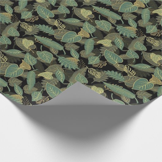 Heup Ochre Brown Green Forest Tree Leafs Pattern Cadeaupapier (Hoek)