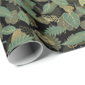 Heup Ochre Brown Green Forest Tree Leafs Pattern Cadeaupapier (Rol Hoek)