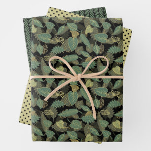 Heup Oker Bruin Groen Bos Boom Bladeren Patroon Inpakpapier Vel