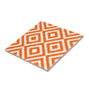 Heup Oranje Ikat Diamond Squares Mosaic Pattern Tegeltje