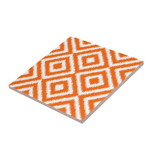 Heup Oranje Ikat Diamond Squares Mosaic Pattern Tegeltje (Zijkant)