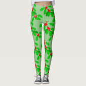 Heup Rood Groen Kerst Mistle Toe Design mode Leggings (Voorkant)