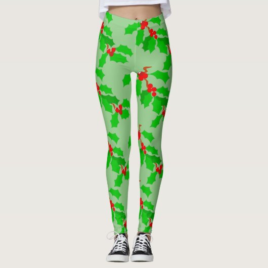 Heup Rood Groen Kerst Mistle Toe Design mode Leggings (Voorkant)